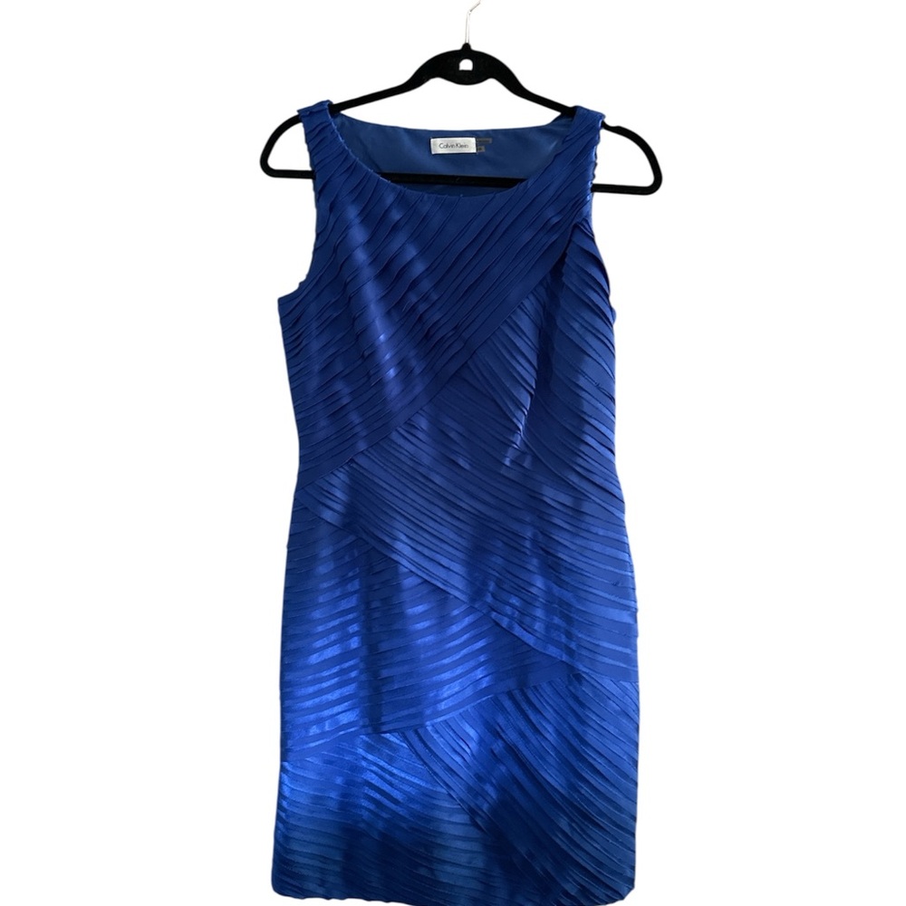 Calvin Klein Blue Tiered Pleated Midi Dress
